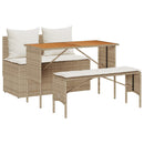 spisebordssæt til haven 3 dele med hynder polyrattan beige