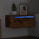 væghængt sengebord med LED-lys gammelt træ-look