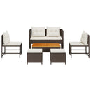 Havesofa Sæt med pude 6 pcs Brun og Creme polyrattan