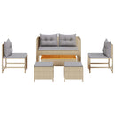 Havesofa Sæt med pude 6 pcs Beige og lys grå polyrattan