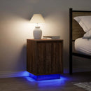 Sengeskab med LED-lys Brun Eg 38x34x50 cm