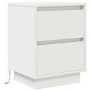 sengeskabe 2 stk. med LED-lys 38x34x50 cm hvid