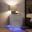 sengeskabe 2 stk. med LED-lys 38x34x50 cm hvid