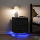 Sengeskab med LED-lys Sort 38x34x50 cm