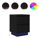 sengeskabe 2 stk. med LED-lys 38x34x50 cm sort
