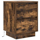 sengeskabe 2 stk. med LED-lys 38x34x50 cm røget egetræsfarve