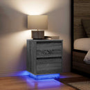 sengeskabe 2 stk. med LED-lys 38x34x50 cm grå sonoma-eg