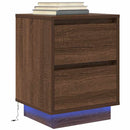 Sengeskab med LED-lys Brun Eg 38x34x50 cm