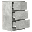 sengebord med 3 skuffer 39x35x65 cm betongrå