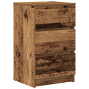 sengebord med 3 skuffer 39x35x65 cm gammelt træ-look