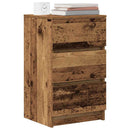 sengebord med 3 skuffer 39x35x65 cm gammelt træ-look