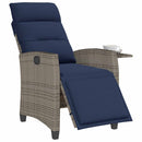 havestol med lænefunktion og sidebord polyrattan grå
