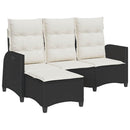 loungestol med hynder og lænefunktion L-formet polyrattan sort