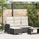 loungestol med hynder og lænefunktion L-formet polyrattan sort