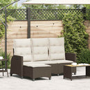 loungestol med hynder og lænefunktion L-formet polyrattan brun