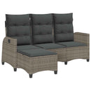 loungestol med hynder og lænefunktion L-formet polyrattan grå