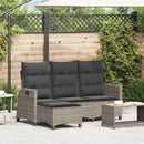 loungestol med hynder og lænefunktion L-formet polyrattan grå