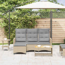 loungestol med hynder og lænefunktion L-formet polyrattan beige