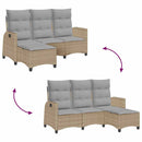 loungestol med hynder og lænefunktion L-formet polyrattan beige