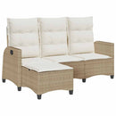 loungestol med hynder og lænefunktion L-formet polyrattan beige
