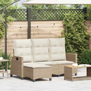 loungestol med hynder og lænefunktion L-formet polyrattan beige