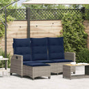 loungestol med hynder og lænefunktion L-formet polyrattan grå