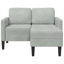 2-personers sofa med chaiselong L-formet 125 cm fløjl lysegrå