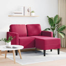 2-personers sofa med chaiselong L-formet 125 cm fløjl vinrød