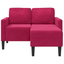 2-personers sofa med chaiselong L-formet 125 cm fløjl vinrød