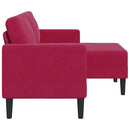 2-personers sofa med chaiselong L-formet 125 cm fløjl vinrød