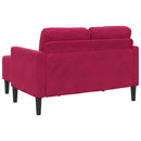 2-personers sofa med chaiselong L-formet 125 cm fløjl vinrød