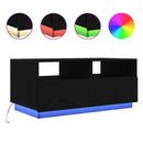 sofabord med LED-lys 90x49x40 cm sort egetræsfarve