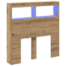 sengegavl med opbevaring og LED-lys 100x17x102 cm kunsteg