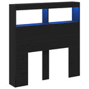 sengegavl med opbevaring og LED-lys 100x17x102 cm sort eg