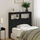 sengegavl med opbevaring og LED-lys 100x17x102 cm sort eg