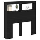 sengegavl med opbevaring og LED-lys 100x17x102 cm sort eg
