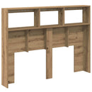sengegavl med opbevaring og LED-lys 140x17x102 cm kunsteg