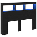sengegavl med opbevaring og LED-lys 140x17x102 cm sort eg