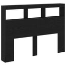 sengegavl med opbevaring og LED-lys 140x17x102 cm sort eg