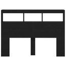 sengegavl med opbevaring og LED-lys 140x17x102 cm sort eg