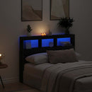 sengegavl med opbevaring og LED-lys 140x17x102 cm sort eg