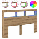 sengegavl med opbevaring og LED-lys 160x17x102 cm kunsteg