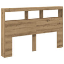 sengegavl med opbevaring og LED-lys 160x17x102 cm kunsteg