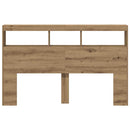 sengegavl med opbevaring og LED-lys 160x17x102 cm kunsteg
