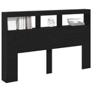 sengegavl med opbevaring og LED-lys 160x17x102 cm sort eg