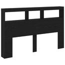 sengegavl med opbevaring og LED-lys 160x17x102 cm sort eg