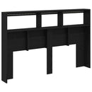 sengegavl med opbevaring og LED-lys 160x17x102 cm sort eg