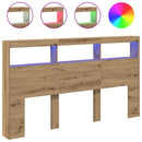 sengegavl med opbevaring og LED-lys 180x17x102 cm kunsteg