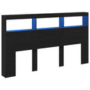 sengegavl med opbevaring og LED-lys 180x17x102 cm sort eg