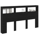 sengegavl med opbevaring og LED-lys 180x17x102 cm sort eg